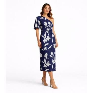 Imagem de Vestido Midi Feminino Manga Única Donna Azul, P, Azul