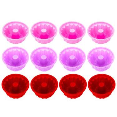Imagem de Kit 12 Mini Forma Redonda de Silicone Cupcake Pudim Forno Molde Sobrem