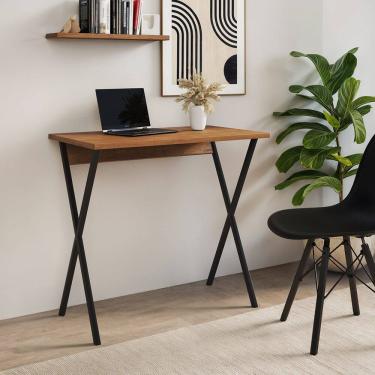 Imagem de Mesa de Escritório X 120x60 com Base em X para Trabalho e Estudo - Ferro Preto Tampo Am...