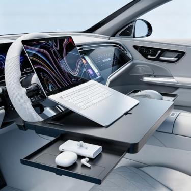 Imagem de Bandeja de volante grande para carro - mesa ajustável para laptop e bandejas de comida, serve para caminhão/Tesla/veículos SUV, alimentação e trabalho, acessórios de escritório para motorista