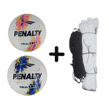 Imagem de Kit 02 Bolas De Volei Penalty Soft X Costurada+Rede Vôlei Master Rede 