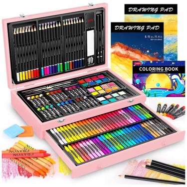 Imagem de Kit Lápis de Cor Profissional com Maleta de Madeira 153 peças Tintas Acrílicas, Aquarela, CALIART, Rosa