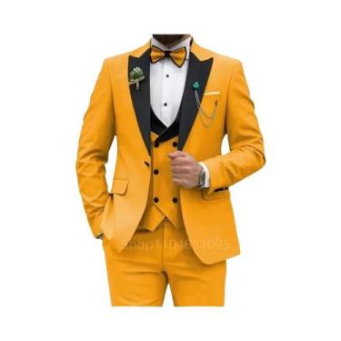 Imagem de Terno Slim Fit Rosa Vermelho 3 Peças Masculino: Blazer Transpassado, C