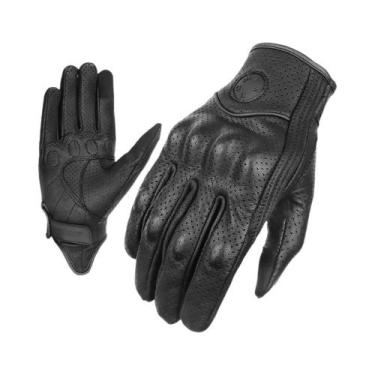 Imagem de Luvas De Couro Genuíno Marrom Retrô Para Motocicleta, Perfuradas, Com 