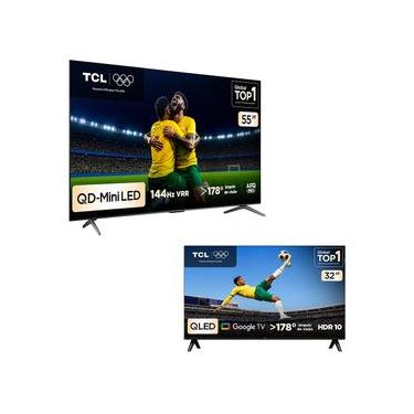 Imagem de Combo Smart TV TCL 55 QLED Mini LED 4K C6K WiFi 144Hz 55C6K e Smart TV TCL 32 HD QLED S5K WiFi 32S5K
