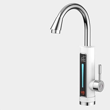 Imagem de LIUHD Aquecedor de água elétrico de aço inoxidável, visor de temperatura, torneira de água quente instantânea sem tanque, aquecedor elétrico de água, branco