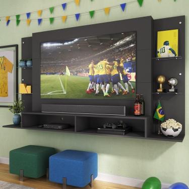 Imagem de Painel TV 60&quot; com Suporte e Prateleiras de Vidro Brasil Multimóveis BR3071 Preto