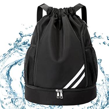Imagem de Mochila Corda - Saco de esportes anti-roubo resistente à água | Mochila de viagem masculina e feminina com compartimento para sapatos e bolsos laterais de malha para fitness,ioga e dança Sritob Preto