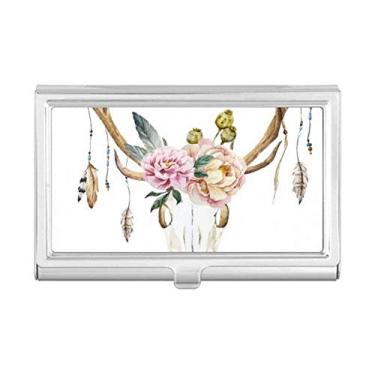 Imagem de Porta-cartões de visita flor flor folha nação cabeça de veado caixa carteira de bolso