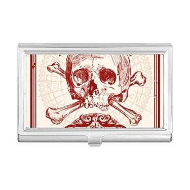 Imagem de Porta-cartões de visita com estampa de esqueleto e coroa vermelha, porta-cartões