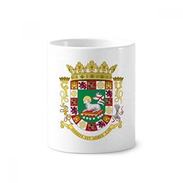 Imagem de Porta-canetas com emblema nacional de Porto Rico Caneca de cerâmica branca 355 ml