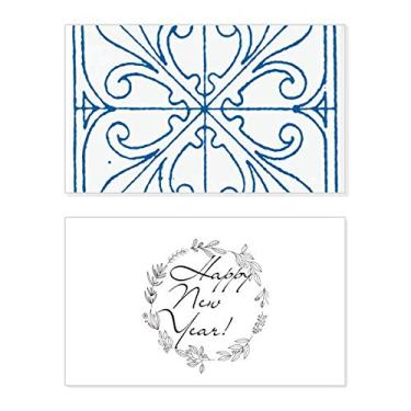 Imagem de Blue Talavera Style Pattern Decorative New Year Festival Greeting Card Bless Message Gift