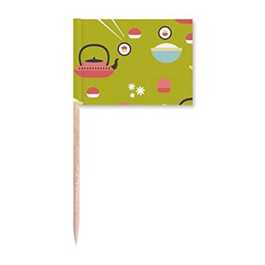 Imagem de Porta-chá de arroz com bandeiras de palito japonesas de sushi, enfeite de festa