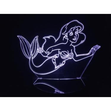 Imagem de Luminária Led 3D Sereia Ariel Mermaid Acrílico Abajur - Geeknario