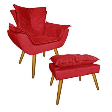 Imagem de Jogo 1 Poltrona e 1 Puff Para Sala Comercial Apolo Suede Vermelho - LM DECOR
