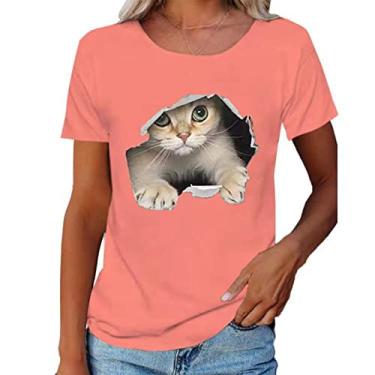 Imagem de Camiseta Estampada, Camiseta de Gola Redonda Bonita e Confortável Moda Solta para Mulheres para Compras (GG)