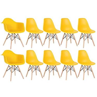 Imagem de Loft7, Conjunto 2 x cadeiras Eames DAW com braços + 8 cadeiras Eiffel DSW - Amarelo