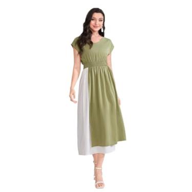 Imagem de Camisa Feminina Two Tone Batwing Sleeve Dress (Color : Green, Size : M)