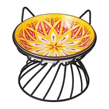 Imagem de Tigela elevada de cerâmica para gatos - Prato elevado com suporte antiderrapante - Tigela larga e rasa, adequada para bigodes, pode ir ao micro-ondas e à lava-louças - 241 g, 14,6 cm