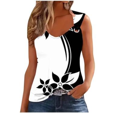 Imagem de Camisetas femininas sem mangas com estampa floral folgada para mulheres verão outono 2024 moda, D-782 multicolorido, P
