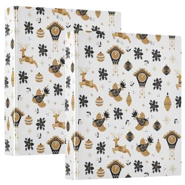 Imagem de Pastas de caderno de pássaros e renas de Natal em anéis redondos escandinavos, fichários de caderno de 3,8 cm com bolsos internos, pacote com 1/2 fichário de material escolar, 200 folhas