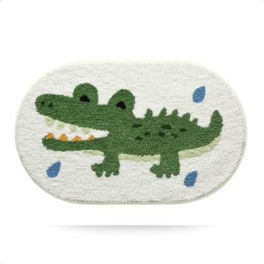 Imagem de Tapete de animal fofo, tapete de crocodilo adorável, tapetes de jacaré de desenho animado, tapete de banho macio antiderrapante extra absorvente, lavável na máquina, tapete de banheira para uso