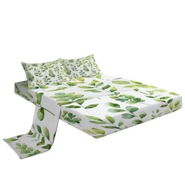Imagem de Eojctoy Jogo de lençol solteiro - Lençóis de cama respiráveis ultra macios - Lençóis escovados de luxo com bolso profundo - microfibra folha de eucalipto padrão de planta de cama enrugado, cinza