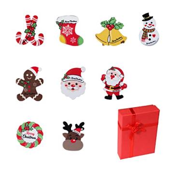 Imagem de Broche de Natal, 9 peças de alfinetes de Natal, meias de acrílico, boneco de neve, guirlanda de papai noel, bengalas doces, broches de rena de gengibre, conjunto de broches, fofos