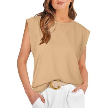 Imagem de Duobla Tops de manga cavada para mulheres, regata de verão, camisetas básicas, camiseta casual gola redonda sólida 2024 blusa moderna solta, #A-2-cáqui, P