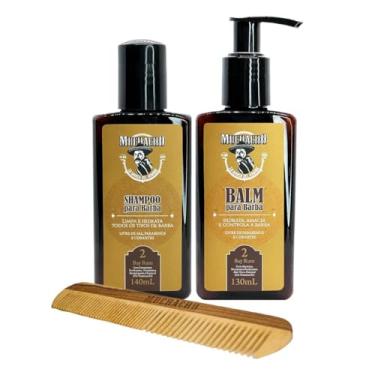 Imagem de Kit Shampoo para Barba + Balm para Barba + Pente de Madeira dentes Duplos Muchacho Bay Rum- Kit para limpeza, hidratação e modelagem da sua barba