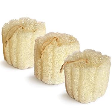 Imagem de Esponja de bucha natural para chuveiro, esponja esfoliante para o corpo, 13 cm, esponjas de espuma macia e fácil de spa, esponjas de lufa (embalagem com 3)