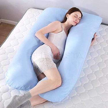 Imagem de Travesseiro Para Grávida Gestante Amamentação Percal 100% Algodão Cor (Azul Claro)