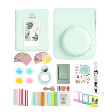 Imagem de Kit de acessórios 12 em 1 para câmera instantânea Fujifilm Instax Mini 12 com estojo de câmera + álbum de fotos e molduras + adesivo DIY + lente de selfie + moldura para pendurar na parede + filtro colorido (verde menta)