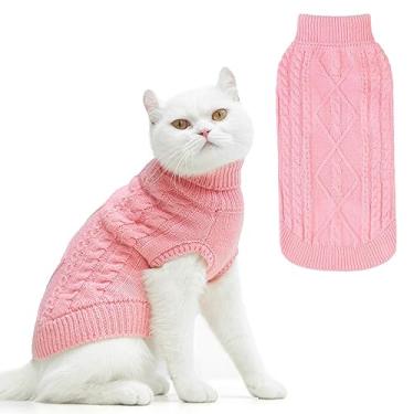 Imagem de PUPTECK Casaco suéter de inverno para gatos - roupas macias e quentes para clima frio malha para gatinhos e cães pequenos uso interno ao ar livre, malha clássica para cachorrinhos gatinhos meninas meninos, rosa, M