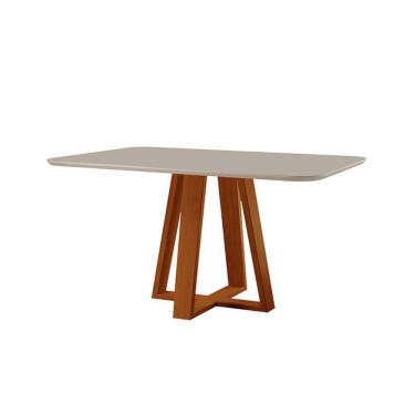 Imagem de Mesa De Jantar Floripa Madeira Maciça 140x80cm Tampo Retângular Vidro Móveis Minas Cor Off White