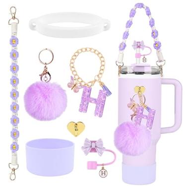 Imagem de Conjunto de acessórios para copos Stanley, topo de palha com laço de 10 mm, bota de silicone, alça de alça de garrafa de água, pingentes de letras para copo Stanley Cup tampa de canudo copo 1,134 g