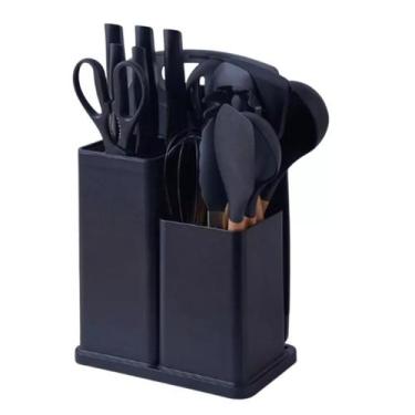 Imagem de Kit Conjunto Utensílios Silicone Facas Tabua De Cortar 19pç - MK, PRET