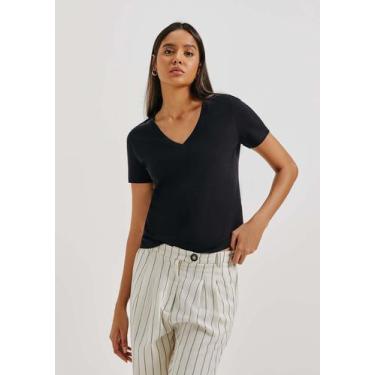Imagem de Blusa Básica Feminina Manga Curta Decote V - Hering, P, Preto