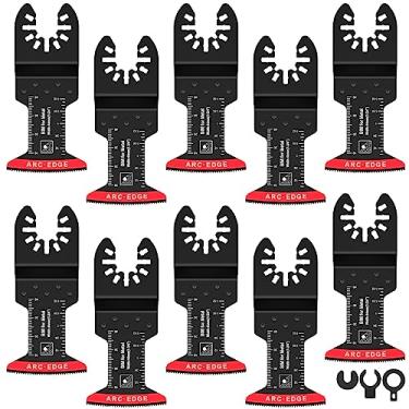 Imagem de 10 peças de lâminas de serra oscilantes bimetálicas multifuncionais, lâminas multiferramentas, corte de metal com 3 adaptadores espaçadores, kit de lâminas de corte multiferramentas de borda de arco