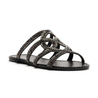 Imagem de Sandália Rasteira Preta Tiras Arezzo Feminino