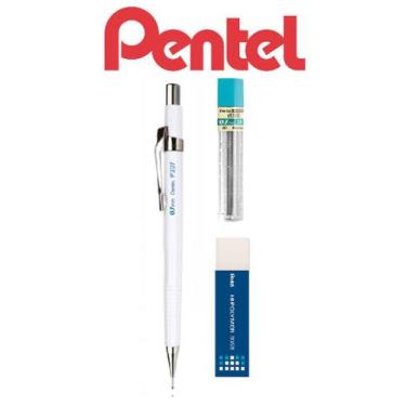 Imagem de Lapiseira Tecnica Pentel 0,7mm P-207 Sharp Branca + Itens