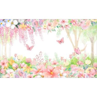 Imagem de Painel de Lona Jardim Mágico Borboletas e Flores Diversas Aquarela - 3