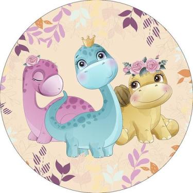 Imagem de Painel De Festa Redondo 1,50x1,50 - Dinossauro com Flores 006 - Via Co