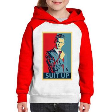 Imagem de Moletom Infantil Suit Up Barney Stinson - Foca na Moda, Branco, Vermel
