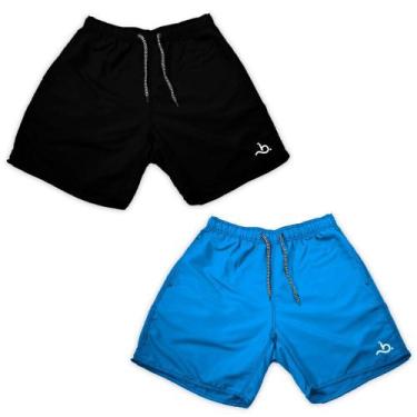 Imagem de Kit 2 Shorts Masculino Liso Preto Azul Calção Piscina Homem - Bueno St