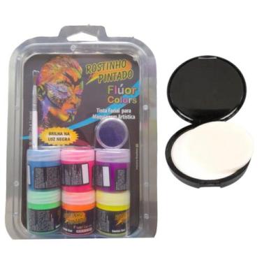 Imagem de Kit Pintura Facial Tinta Flúor 6 Cores + Pancake + Griteer - Rostinho 