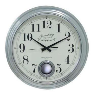 Imagem de Relógio De Parede Com Pêndulo Prateado/cromado  42x42x9cm - Atual Conc