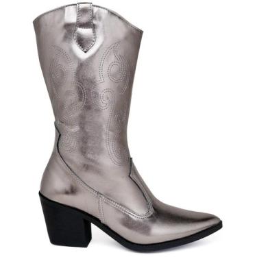 Imagem de Bota Feminina Texana Western Country Cano Médio Metalizado Prata Velho