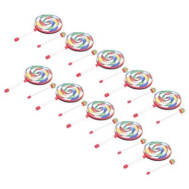 Imagem de Tambor Colorido Em Formato de Pirulito 8 Polegadas Conjunto de Pandeiro Infantil Instrumento de Ritmo Musical para Crianças