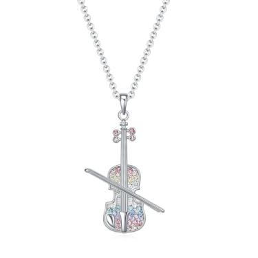 Imagem de VEEHOO Colar de violino/guitarra/piano/trompete/saxofone, harpa/tambor/violoncelo para meninas, mulheres, amantes de música, joias presentes para mulheres e meninas, Strass, Strass
